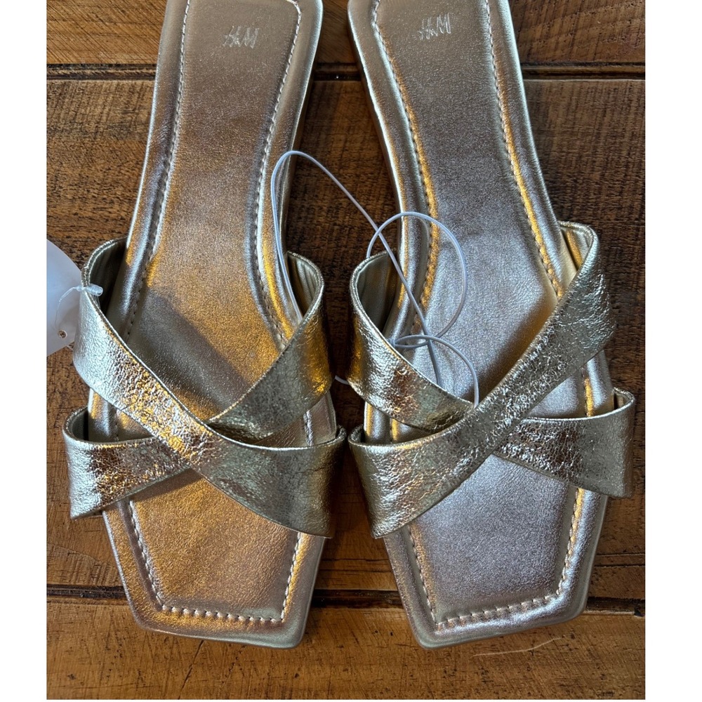 NEW H&M Womens Gold Metallic Sandals Slides Dressy Size 9 - Picture 4 of 8